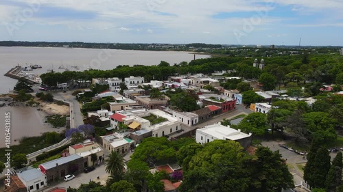 Aerial View of Colonia del Sacramento Historic Quarter and Waterfront, Uruguay