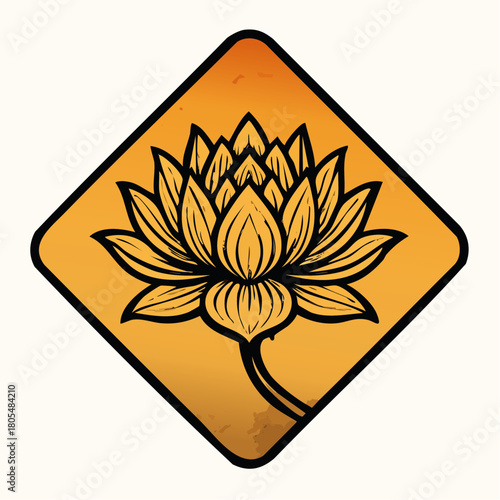 warm diamond-framed lotus emblem for mindful brands and premium wellness packaging