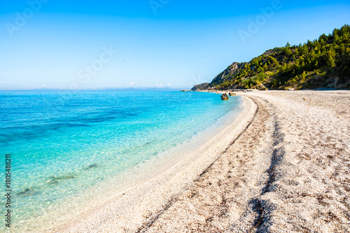 Fototapeta Naklejka Na Ścianę i Meble -  Amazing Avali beach with turquoise blue sea, Lefkada island, Greece