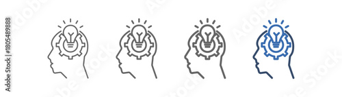 
outline icon sheet with human head and light bulb design