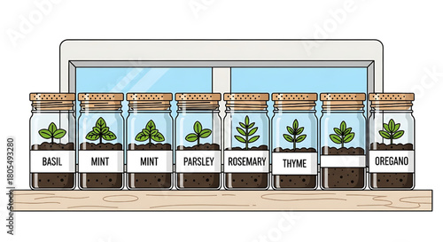 Fresh Herb Garden in Jars by the Window Growing Herbs