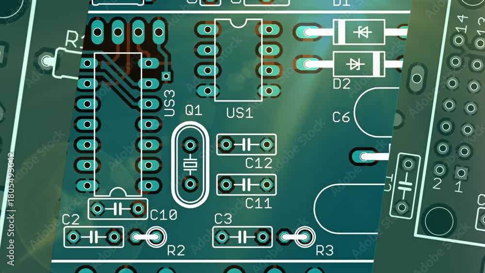 Video animation with printed circuit board of electronic device with ...