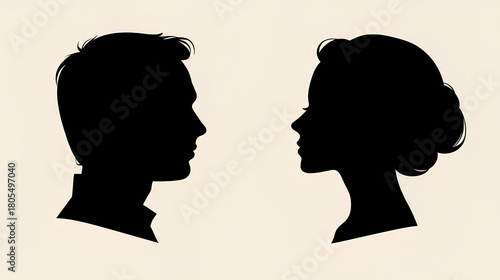 Female and male head silhouette. Human heads side view face. Man and woman avatar, anonymous profile line and outline minimal black icon. Isolated vector person simple user symbols Stock Vector