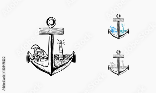 old anchor and beach vector illustration