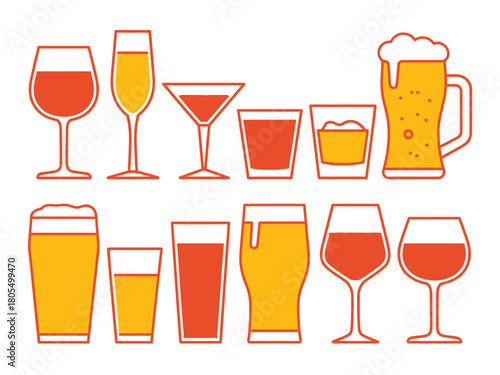 Assorted alcoholic beverage glasses vector illustration