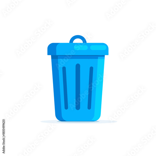 A blue trash can icon on a white background in flat design