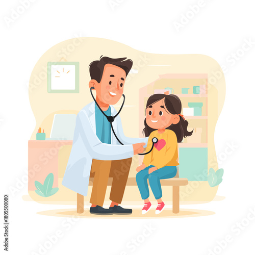 Doctor Examining a Young Girl in the Medical Office