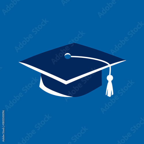 A flat vector illustration of a graduation cap on a blue background