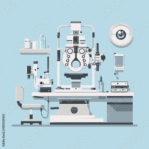 Flat Vector Illustration of Optometry Tools and Equipment