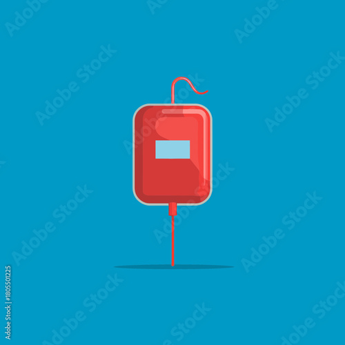 Red Blood Bag with Drip Line on a Blue Background