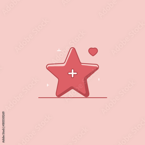Red Star Icon With Plus Symbol And Heart Element