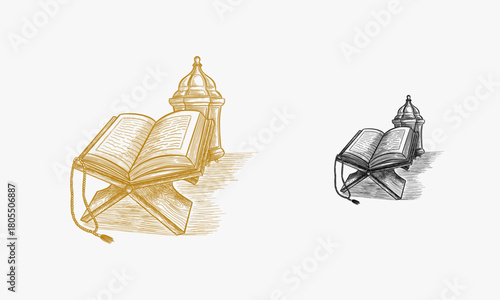 Hand drawn sketch the holy book of the Koran background