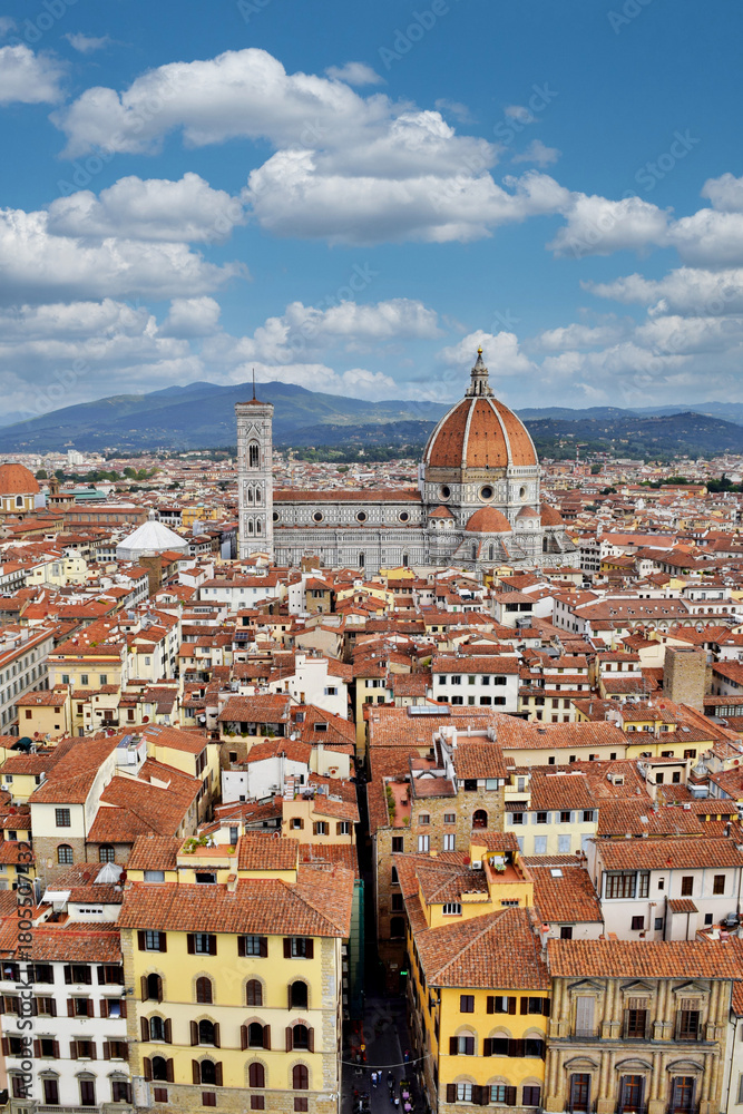 Obraz premium View of the city of Florence and the famous cathedral Duomo in Italy