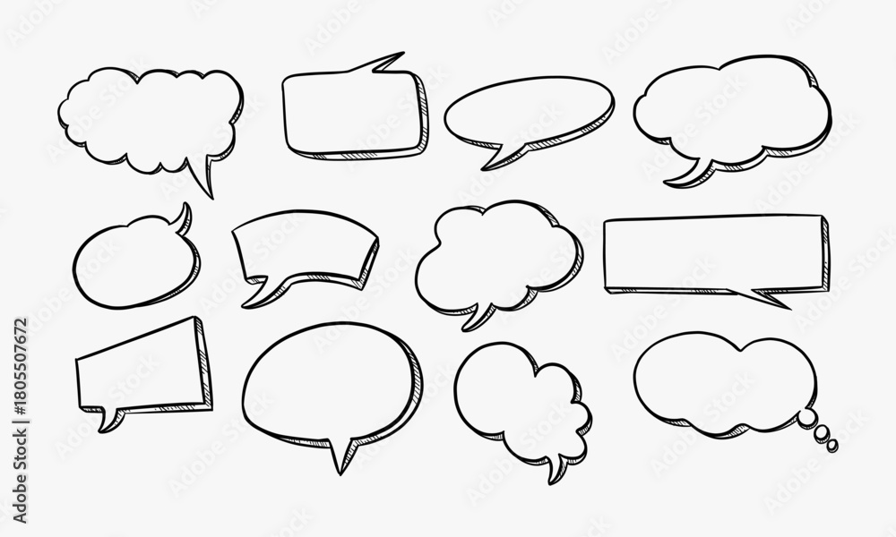 Fototapeta premium Hand drawn sketch speech bubble set