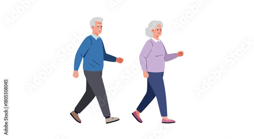 Active elderly couple walking together in casual clothing outdoors  
