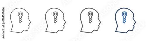 
Outline icon sheet competence with human head and key design