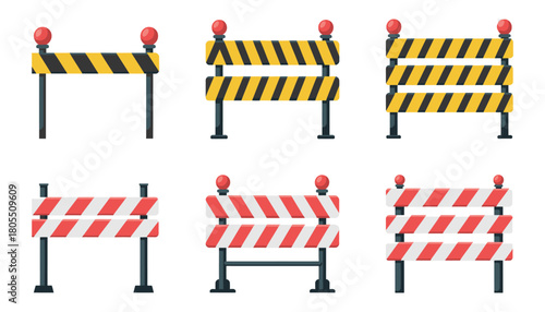 Black and Yellow Warning Signs Set – Construction Attention and Danger Symbols, Red and Yellow Tape Markings, Under Construction Safety Vector Illustration