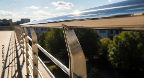 Urban exploration architecture, reflecting light on shiny railing design