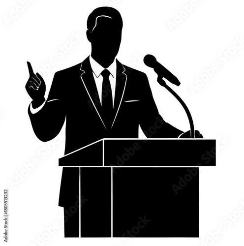 Silhouette of a Public Speaker at a Podium Giving a Speech