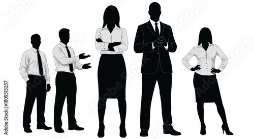 Diverse Business Team Silhouettes Leadership and Collaboration Vector