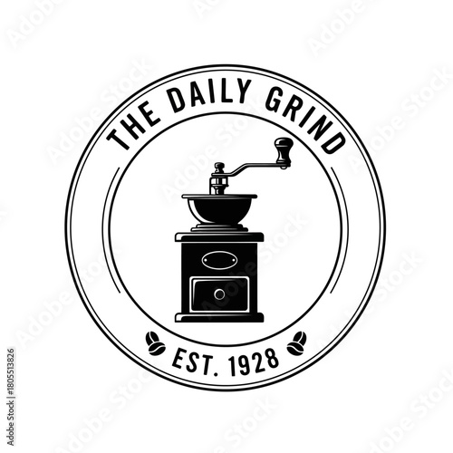 Vintage Coffee Grinder Logo with Established Date.
