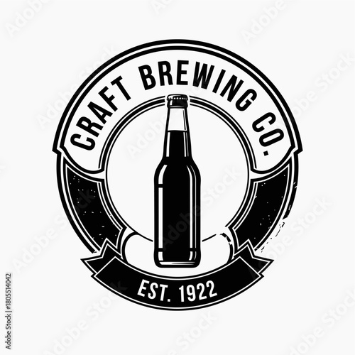 Vintage Craft Brewing Co. Beer Bottle Logo Design.