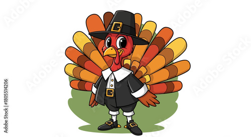 Cartoon Pilgrim Turkey Thanksgiving Holiday Mascot Illustration