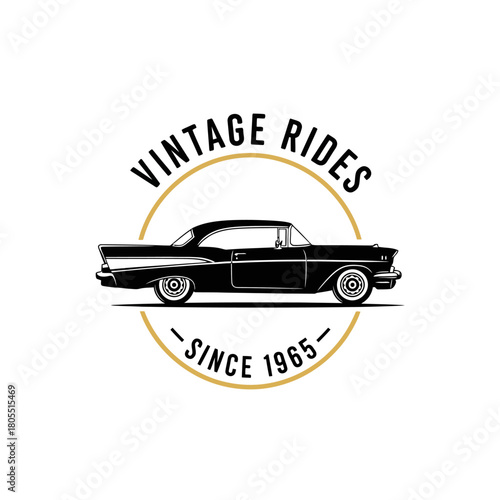 Vintage Rides Since 1965 Classic Car Logo Design.