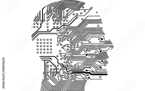 Tech-Inspired AI Face Line Art Vector