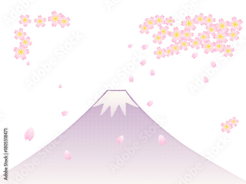 富士山と桜吹雪きのイラスト