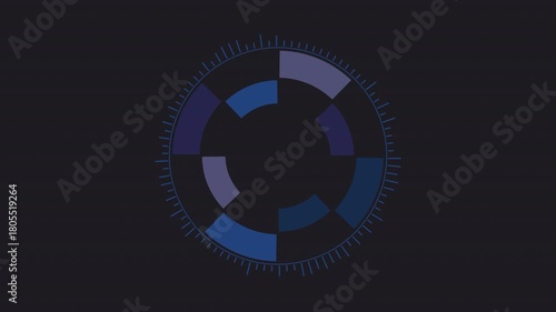Blue HUD Circle Interface with dial, eighth of asynchronous circle