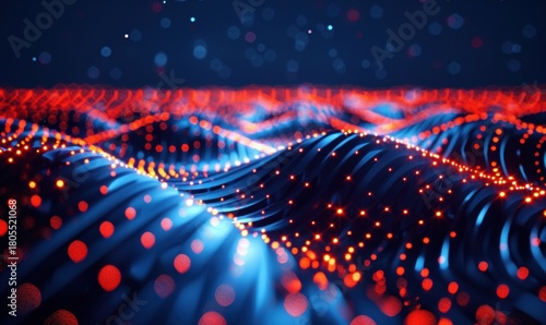 Abstract wavy surface with glowing particles futuristic technology background