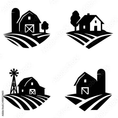 4 Logos or icons for agriculture, silhouette, transparent background