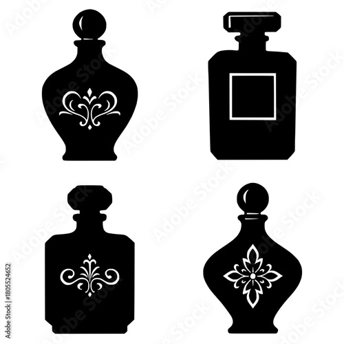 4 Logos or icons for perfume, silhouette, transparent background
