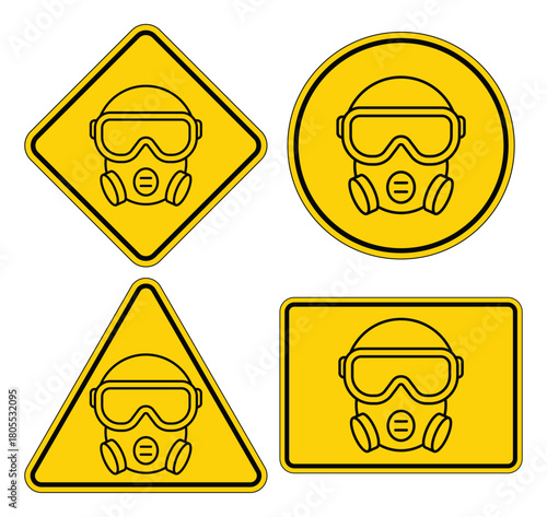 Warning Signs with Gas Mask Icon for Hazardous Environments and Safety