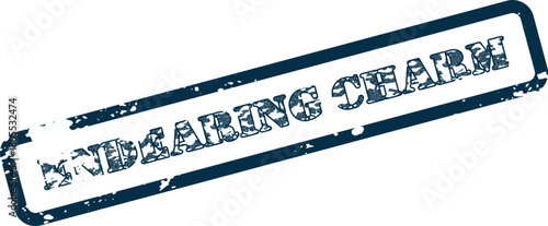 A vintage style dark blue stamp with the word Endearing Charm making a meaningful statement