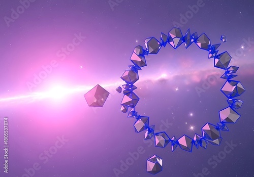 Fototapeta Naklejka Na Ścianę i Meble -  Conceptual space station ring with cosmic background and polygonal shapes
