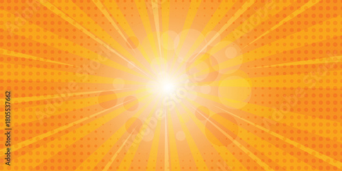  Abstract Orange  comic-style or pop art effect halftone. background with sun turquoise ray.