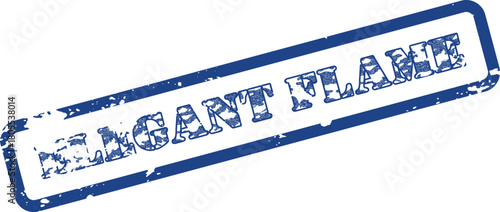 Elegant Flame Text on a Distressed Blue Rectangular Rubber Stamp Asset