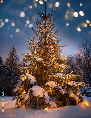 winter landscape with christmas tree