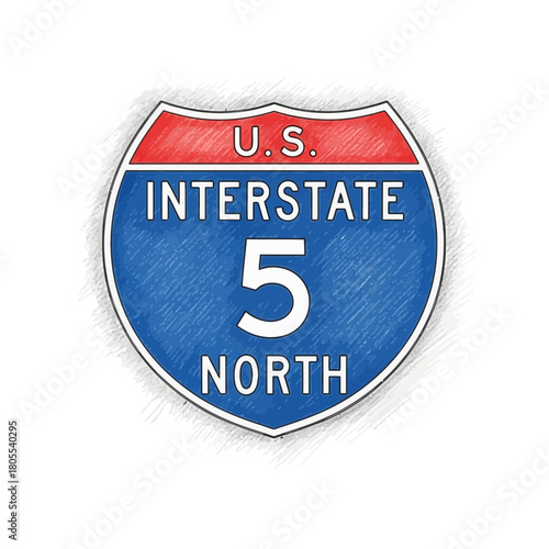Detailed Artistic Rendering of the Iconic U.S. Interstate Route 5 North Sign