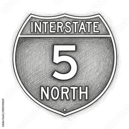 Interstate Highway Route 5 North Sign Illustration with Gray Texture Style