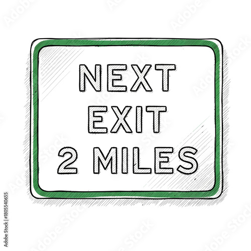 Next Exit 2 Miles Sign Illustration with Black Outline and Green Border