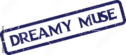 Elegant navy blue rubber stamp impression presenting the inspiring words Dreamy Muse