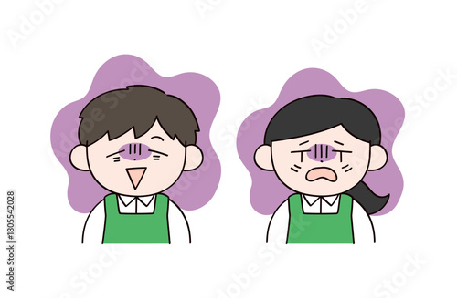 疲れているスーパーの店員イメージの男女イラスト