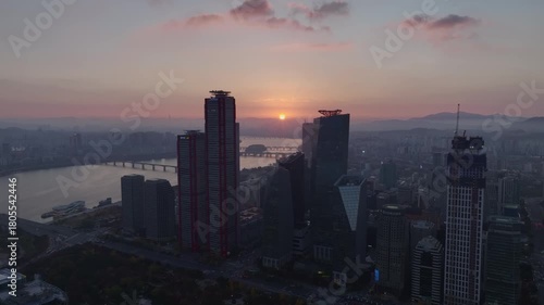 Wallpaper Mural Aerial View of Seoul city in South Korea, Sunrise of Yeouido Financial District Torontodigital.ca