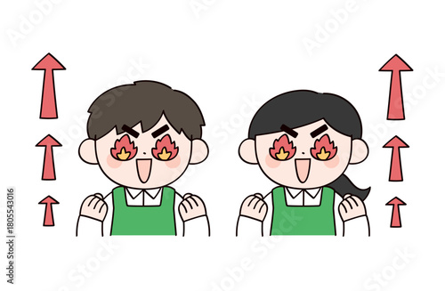 やる気があるスーパーの店員イメージの男女イラスト