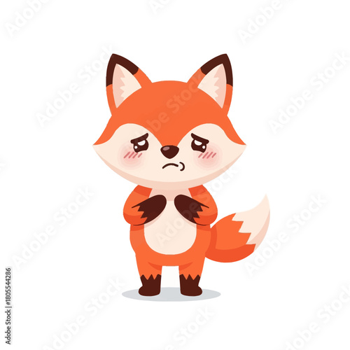 Cute Cartoon Fox with Blushing Cheeks and Sad Eyes