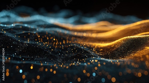 Abstract digital landscape with particles and gradients transparent background