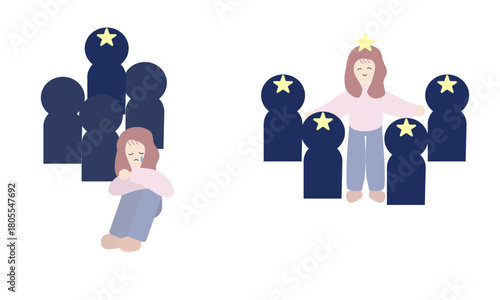 心の居場所を見つけた女性の感情変化イラスト